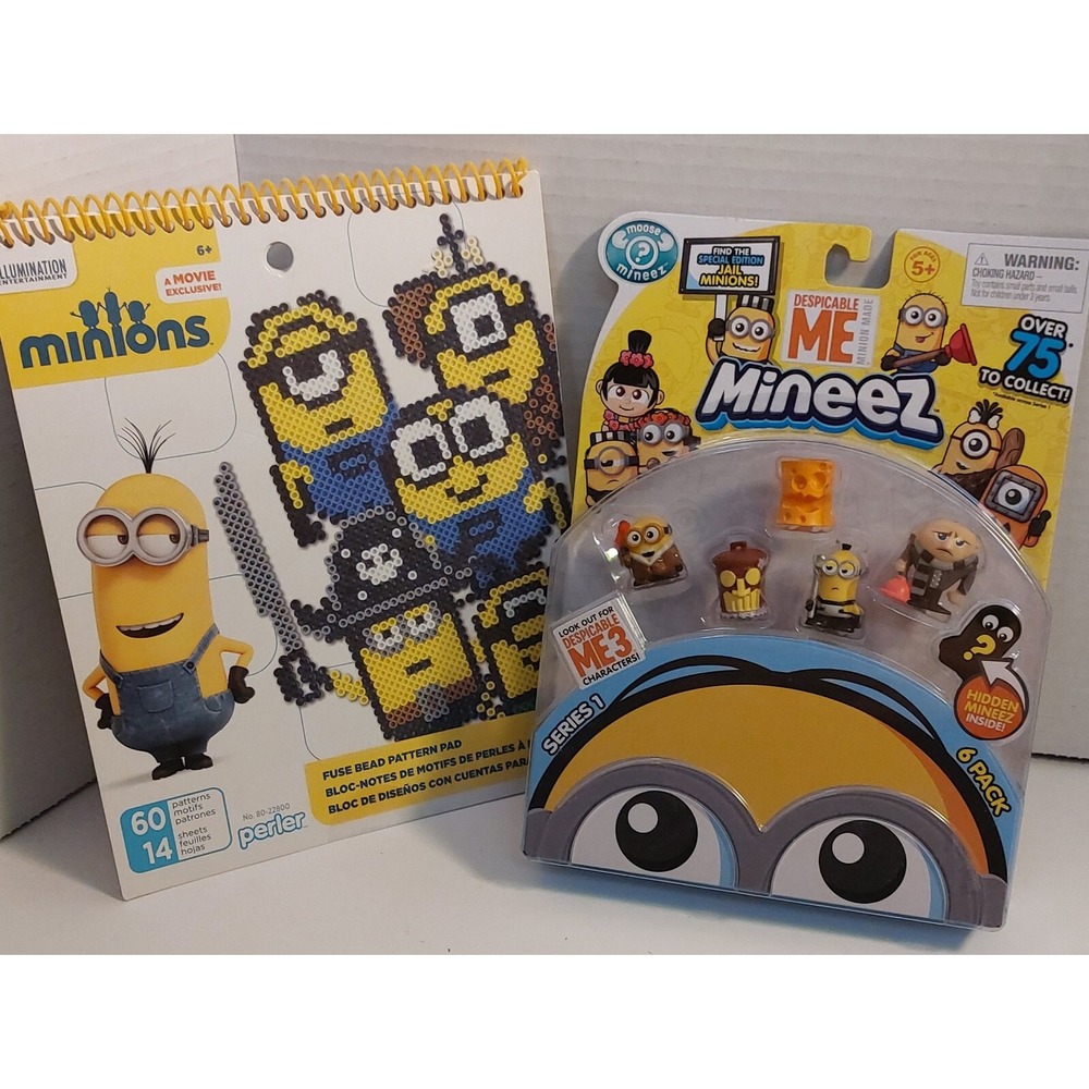 LOT MOOSE Despicable Me Mineez Series 1 6 Pack Plus Perler Fuse Bead Pattern Pad
